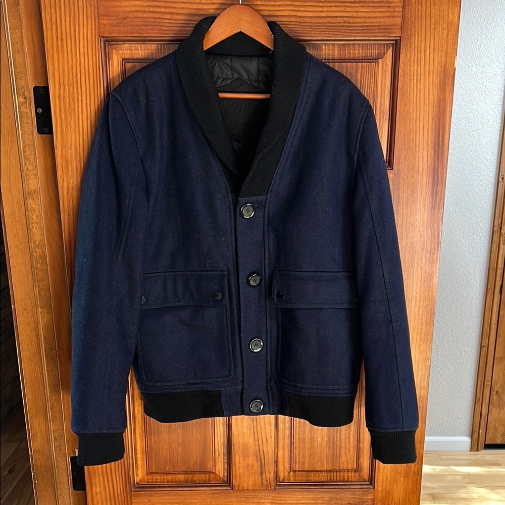 Men's Navy Blue Wool Jacket (Black Rivet)